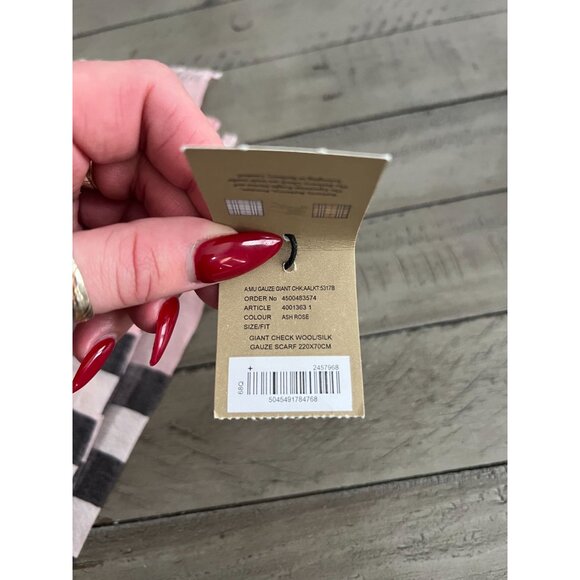 NEW BURBERRY Giant Check Wool Silk Gauze Scarf Ash Rose 220x70cm - Picture 10 of 13